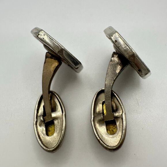 Antique Art Deco 1920s silver tone blue enamel celluloid cufflinks stick pin - Picture 7 of 8